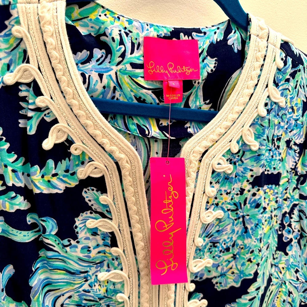NEW Lilly Pulitzer Madia Tunic dress large High Tide Navy Scuba Doo NWT women’s